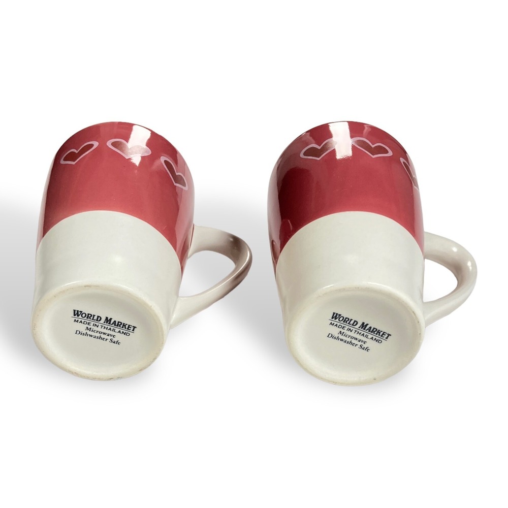 World Market Set of 2 Cups Hearts Coffee Tea Mugs ~5" Tall‎ Ceramic Pink  10 oz - Picture 7 of 9